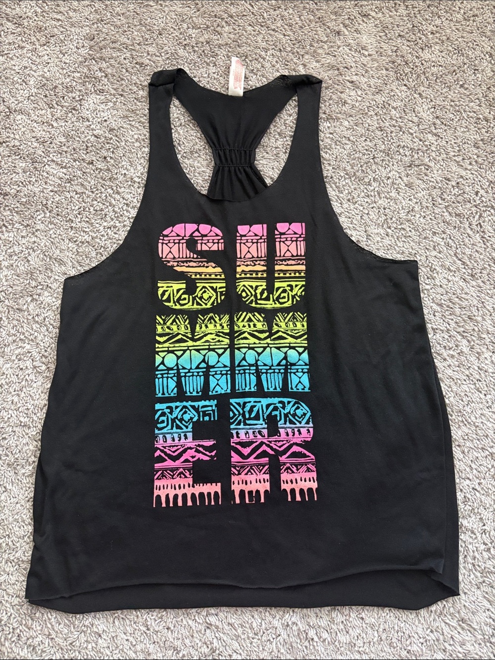 Black Racerback Tank with Multicolor Aztec Stripe Graphic SUMMER.